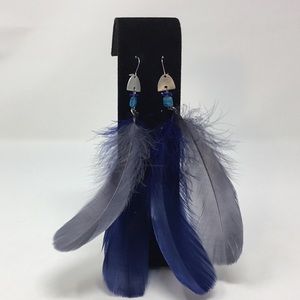7” Long 925 STERLING SILVER HOOK Feather Earrings